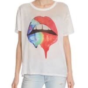 Revolve- Chaser White Tee with Rainbow Dripping Lips Graphic